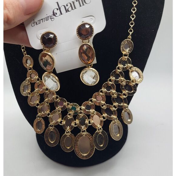 New With Tags Charming Charlie Earring & Necklace Set Bib Ombre 19in - Picture 3 of 4